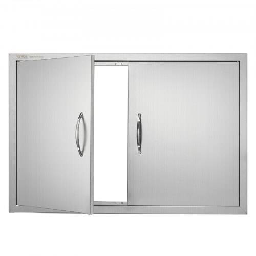 VEVOR Grill-Zugangstür, 915 x 610 x 46 mm, Doppelte Au_enküchentür, Flächenbündig Montierte Edelstahltür, Vertikale Wandtür mit Griffen, für G