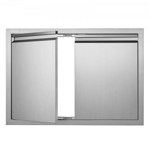 VEVOR Grill-Zugangstür, 762 x 532 x 45 mm, Doppelte Au_enküchentür, Flächenbündig Montierte Edelstahltür, Vertikale Wandtür mit Versenkbaren Gr