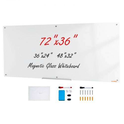 VEVOR Magnetisches Glas-Whiteboard, Wandtafel Trocken Abwischbare Tafel 1829 x 915 cm, Wandmontiertes Wei_es Glasboard ohne Rahmen, mit Stiftablage