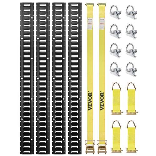 VEVOR E-Track-Zurrschienen-Set, 18-teilig, 1524 mm E-Tracks-Set, inkl. 4 Stahlschienen & 8 O-Ring-Anker & 4 Zurrgurte mit D-Ring & 2 Ratschengurten