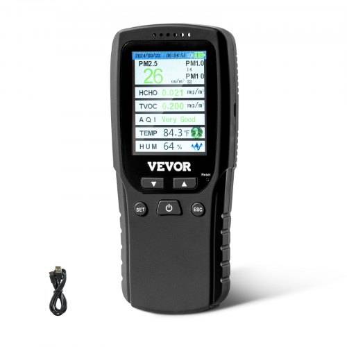 VEVOR Luftqualitätsmonitor 8-IN-1, professioneller Partikelzähler PM2.5 PM10 PM1.0, Formaldehyd, Temperatur, Luftfeuchtigkeit, TVOC AQI-Tester für