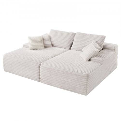 VEVOR übergro_e Doppel-Chaiselonguen (210 cm) Cord-Sofa, gemütliches Zweiersofa mit tiefer Sitzfläche & weichen Kissen & Dekokissen für Wohnzimmer