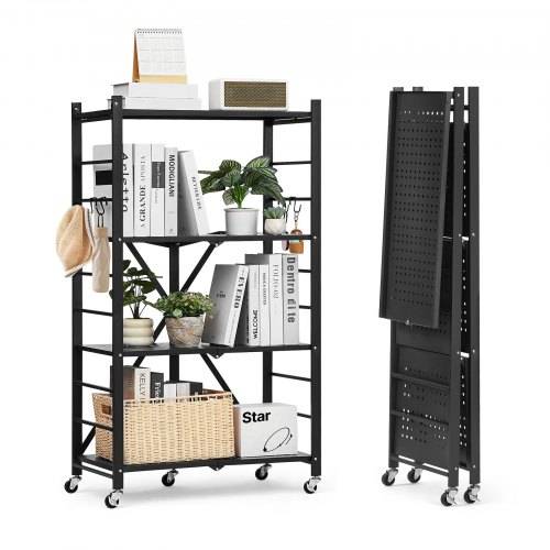 VEVOR 4 Etagen, Klappbare Regale mit Rädern, 33x66x117cm, Faltbares Schwerlastregal, montagefreies Standregal, Haushaltsregal, Küchenregal, Metallre