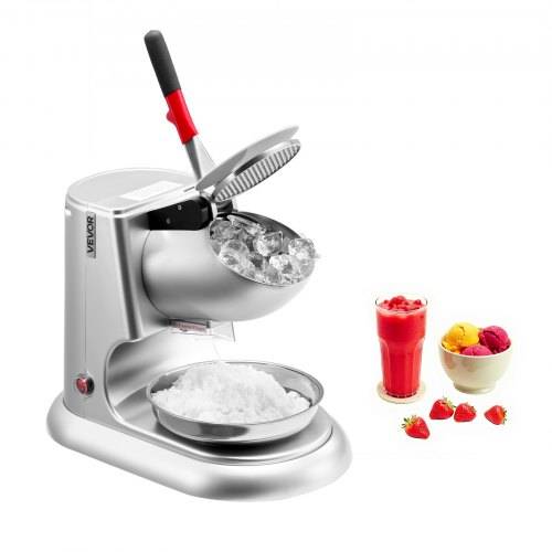 VEVOR Kommerzieller Eiscrusher 100 kg pro Stunde, elektrischer Schneekegel-Maker mit 4 Klingen, Edelstahl-Eiscrusher mit Schüssel & Abdeckung 300