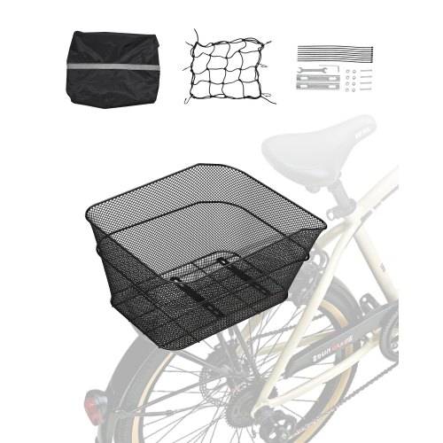 VEVOR Fahrradkorb Hinten 39x31x21 cm, Drahtgeflecht-Hinterradkorb mit Gepäcknetz & Abdeckung, Gepäckträgerkorb, passt auf die meisten Fahrradgepäc