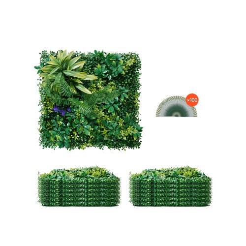 VEVOR Künstliche Hecke, 12 Stück, 500x500x50 mm, 3D-Kombination, Künstliche Pflanzenwand, grüne Dekoration & Efeu-Zaunbedeckung, Sichtschutz-Hinte