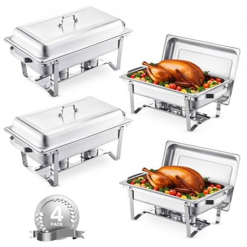 VEVOR Chafing Dish Buffet-Set 4 Stk. Edelstahl-Speisenwärmer mit 4 Pfannen in voller Grö_e (7,5 L), rechteckiger Catering-Wärmespender mit Deckel