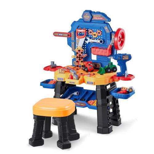 VEVOR Kinder-Werkbank, 181-teilig, Werkzeugbank mit realistischen Werkzeugen und elektrischer Bohrmaschine, Bauwerkzeuge für Kinder