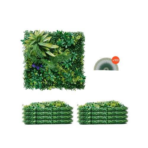 VEVOR Künstliche Pflanzenwand, 8 Stück, 500x500x50 mm, 3D-Kombination aus grünen Buchsbaumpaneelen, grüne Dekoration und Efeu-Zaunbedeckung, Sicht