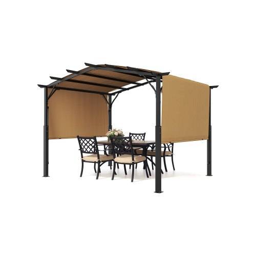 VEVOR Pergola 3650x3048x2540mm, Gartenpergola mit gewölbter _berdachung, einziehbare Pavillon mit Sonnenschutzdach, gro_er Terrassenpavillon, ideal