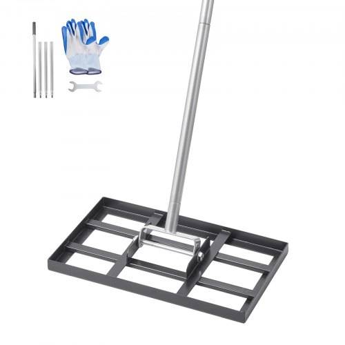 VEVOR Rasenrakel, Levelingrake mit 198 cm Griff, 431x254 mm Bodenplatte, rostbeständiger Nivellierrechen aus Karbonstahl, 5 Höhen einstellbar, Rasen
