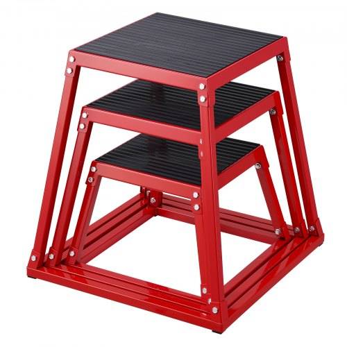 VEVOR 3-teilige Plyometrische Sprungboxen, 305/458/609 mm Plyometric Box Rot, Rutschfestes Fitness-_bungs-Step-Up-Box-Set für Heim-Fitness-Training