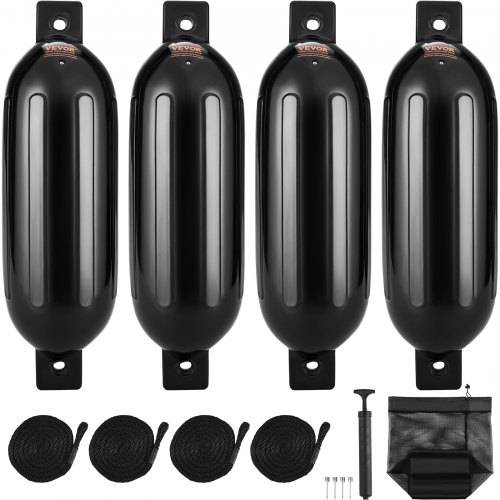VEVOR Fender-Set 4 Aufblasbare Fenders 13,97 x 50,8 cm Bootsfender, Horizontale oder vertikale Montage, Stegfender Langfender mit 4 Nadeln & Seilen