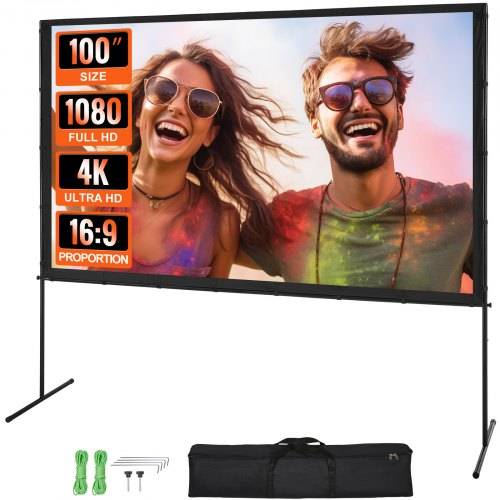 VEVOR Projektion Beamer Leinwand mit Ständer 254 cm HD 4K Outdoor Indoor Projektor Screen Schnelles Klappbare Tragbare Filmleinwand 16: 9 für Heimki