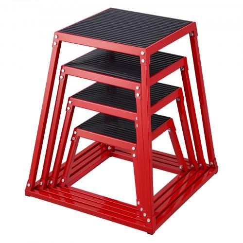 VEVOR 4-teilige Plyometrische Sprungboxen, 305/458/609/762 mm Plyometric Box Rot, Rutschfestes Fitness-_bungs-Step-Up-Box-Set für