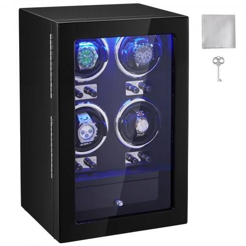 VEVOR Uhrenbeweger, Automatik-Uhrenbeweger, Watch Winder, Uhrenbeweger für Automatikuhren, Automatischer Uhrenbeweger mit Platz für 4 Uhren, LED Bel