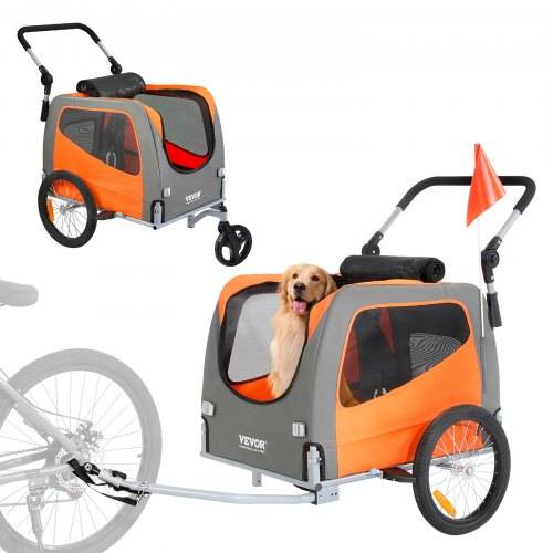 VEVOR Hunde-Fahrradanhänger, trägt bis zu 30 kg, 2-in-1-Fahrradträger für Haustier-Kinderwagen, einfach zusammenklappbarer Wagenrahmen mit Schnell