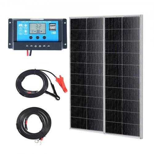 VEVOR 200W Solarpanel 2er-Set 12V monokristallinen Solarmodul plus Laderegler 16,66A Solaranlage Umwandlungsrate von 23 % Kompatibel mit AGM-, GEL-