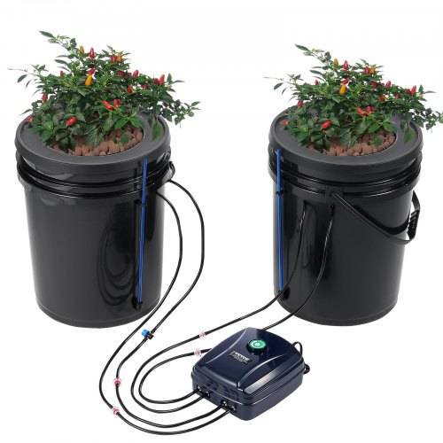 VEVOR DWC Hydroponics Grow System, Hydroponisches Anbausystem mit Top-Drip-Kit, Deep Water Culture 2 5-Gallonen-Eimer, mit Luftpumpe, Luftsteinen