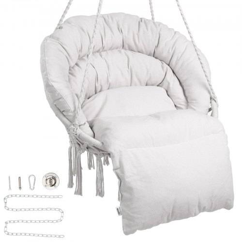 VEVOR Hängesessel, 150 kg Tragkraft, Makramee-Hängesessel mit Kissen und Befestigungsmaterial, Schaukelstuhl aus Baumwollseil für Schlafzimmer, Bal