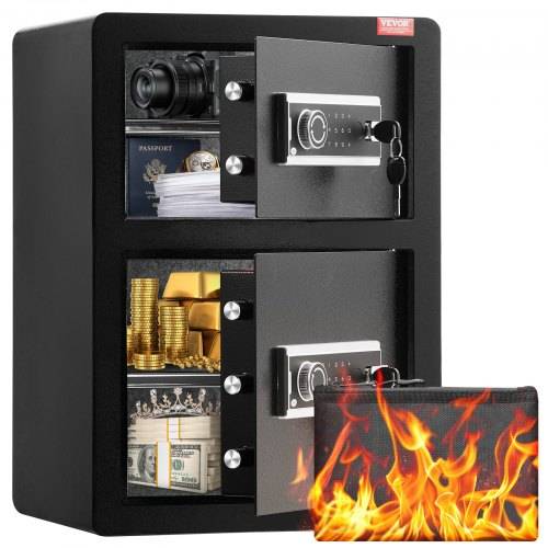 VEVOR Safe Tresor mit feuerfester Geldtasche, Doppeltüren-Safe 3,5 Kubikfu_, 2 höhenverstellbare Trennwände, digitaler Möbeltresor mit Schlüssel,