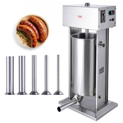 VEVOR Elektrischer Wurstfüller, 25 L / 55 Pfund vertikaler Fleischfüller, 400 W Motor, stufenlose Geschwindigkeitsregelung und Fu_pedal, aus lebensm