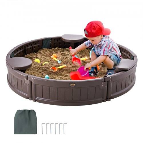 VEVOR Sandkasten mit Abdeckung, runder Sandkasten, HDPE-Sandgrube mit 3 Ecksitzen & Bodenauskleidung, Kindersandkasten für Garten, Strand, für Junge