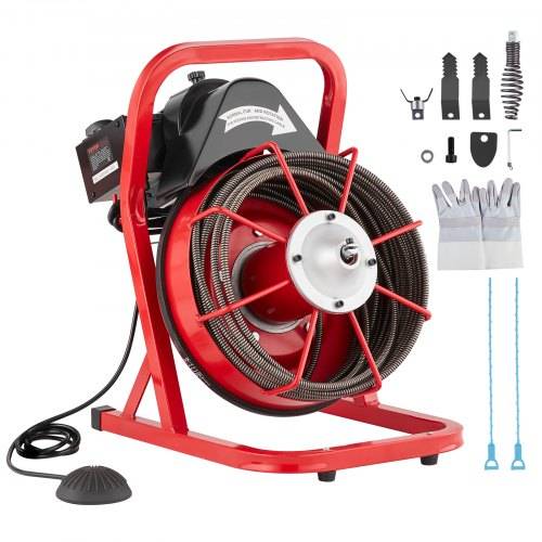 VEVOR Rohrreinigungsmaschine 50 FT x 3/8 Zoll, Kanalisationsspirale mit manueller Zuführung, 250 W elektrische Rohrreinigungsmaschine mit