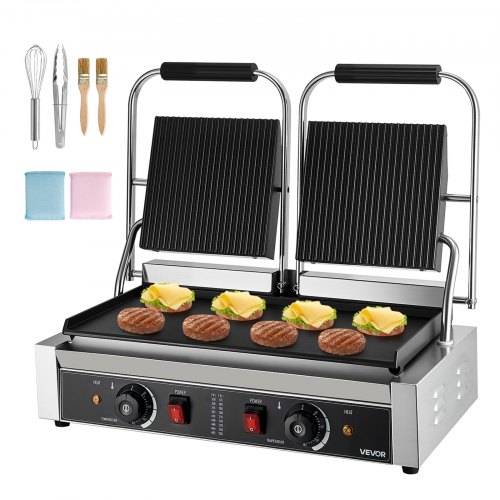 VEVOR kommerzieller Panini-Grill Kontaktgrill 3600 W für Sandwiches Steak Bacon Hamburger, Sandwichmaker Pressgrill aus Edelstahl mit Griff