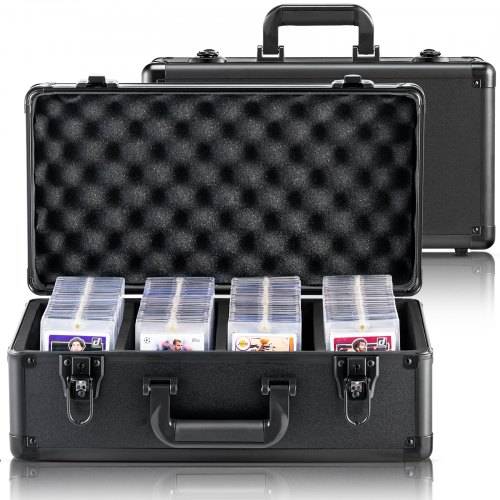 VEVOR Aufbewahrungsbox, 4 Fächer, Tragetasche für Sammelkarten mit Schaumstoffteilern und Schlüsselschloss, für 108 PSA-Karten, 76 BGS-Karten, 84