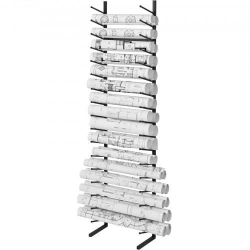 VEVOR Blaupausen-Aufbewahrungsregal, Hängendes Poster-Präsentationsregal mit 16 Ebenen, Vertikaler Blaupausen-Rollenordnerhalter 2 Rollen/Reifen, Ro