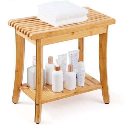 VEVOR Duschbank aus Bambus, 48,6 x 28,6 x 46,6 cm, wasserdichter Duschhocker mit Ablagegriff, 150 kg Tragkraft, Spa-Badewannensitz-Organizer, für