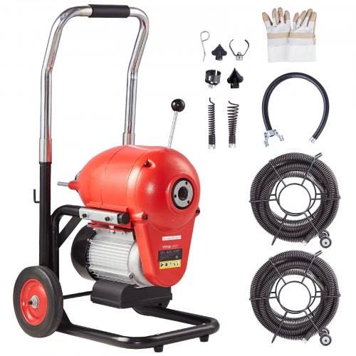 VEVOR Rohrreinigungsmaschine 120 Fu_ x 6/5 Zoll, 1100 W elektrische Rohrreinigungsmaschine mit manueller Zufuhr _ mit 6 Schneidern und