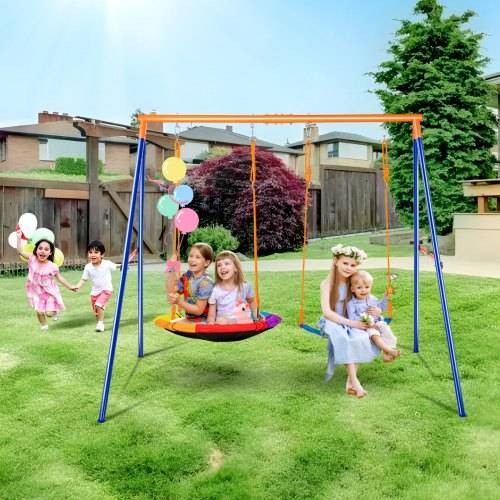 VEVOR Schaukel-Sets für den Garten, 200 kg Tragkraft, mit 1 Tellerschaukelsitz, 1 Gurtschaukelsitz, robustem A-Rahmen-Schaukelständer aus Metall und