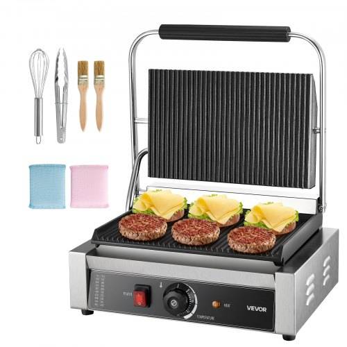 VEVOR kommerzieller Panini-Grill Kontaktgrill 2200 W für Sandwiches Steak Bacon Hamburger, Sandwichmaker Pressgrill aus Edelstahl mit Griff