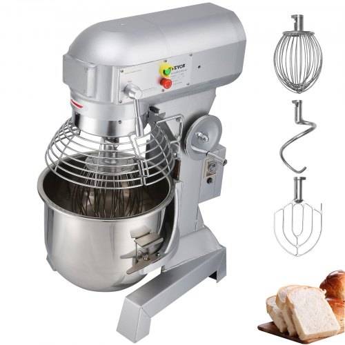 VEVOR Teigknetmaschine Küchenmaschine, 15 Qt Edelstahl Teigmixer, 600 W, einstellbar (130/233/414 U/min), inkl. Edelstahlschüssel, Knethaken, Schnee