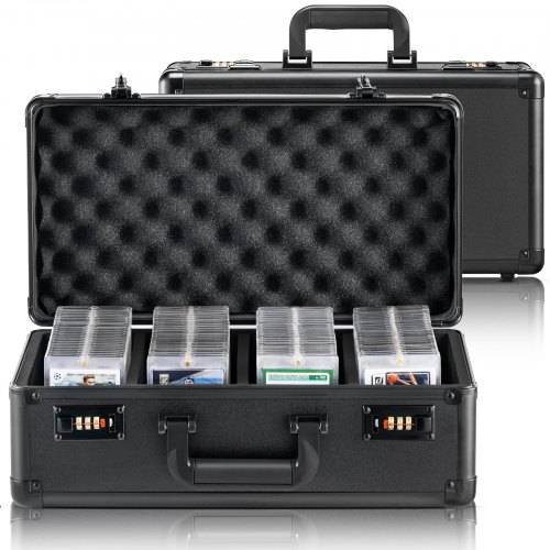VEVOR Aufbewahrungsbox, 4 Fächer, Tragetasche für Sportkarten mit Schaumstoffteilern und Codeschloss, für 120 bewertete PSA-Karten, 84 BGS-Karten