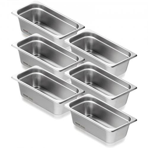 VEVOR Gastronormbehälter, Edelstahl Behälter 6 Stk. 1/3 Grö_e 326 x 177 x 99 mm Speisebehälter, kommerzieller Dampfpfanne Warmhaltebehälter 3,84