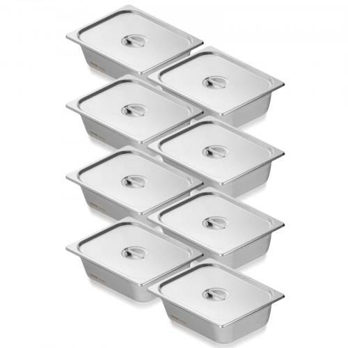VEVOR 8er-Pack Hotelpfannen, 1/2-Grö_e Anti-Stau-Dampfpfanne mit Deckel, 0,8 mm dicke Edelstahl-Dampftischpfanne, 4 Zoll tiefe kommerzielle