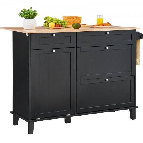 VEVOR Kücheninselwagen, 128 cm Frühstücksbar mit Holzplatte und ausklappbarem Müllschrank, 10 Gal Stauraum, Bauernhaus-Ess-/Wohnzimmertisch mit Kl