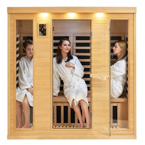 VEVOR Ferninfrarot-Holzsauna, Sauna-Spa für Zuhause, für 3 bis 4 Personen, Niedrige EMF-Ferninfrarot-Sauna aus Hemlockholz mit gehärteter Glastür
