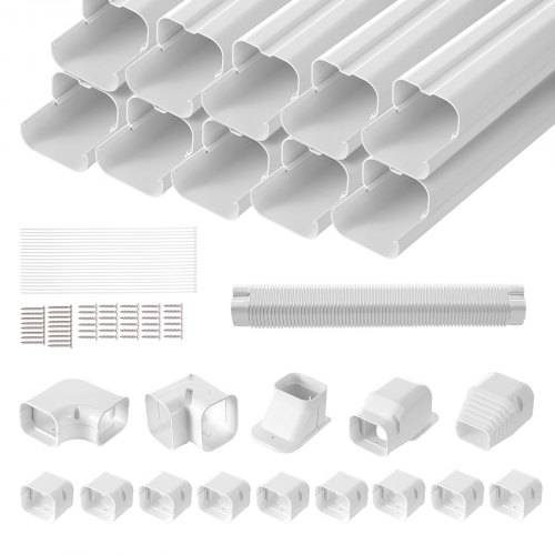 VEVOR Mini-Split-Line-Set-Abdeckung 76,2 mm B 5400 mm L, dekorative PVC-Rohrleitungsabdeckung für Klimaanlage mit 10 geraden Kanälen und vollständi