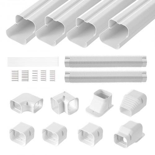 VEVOR Mini-Split-Line-Set-Abdeckung 76,2 mm B 5350 mm L, dekorative PVC-Rohrleitungsabdeckung für Klimaanlage mit 4 geraden Kanälen und vollständig