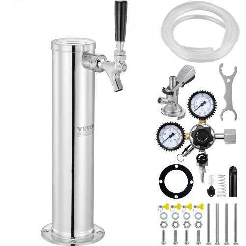 VEVOR Kegerator-Turm-Kit, Einzelzapfhahn-Bierumrüstsatz, Edelstahl-Fass-Bierturm-Zapfanlage mit Doppelmessgerät W21.8-Regler und A-System-Fasskupplu