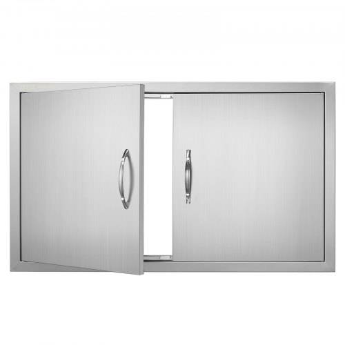 VEVOR Grill-Zugangstür, 915 x 533 x 46 mm, Doppelte Au_enküchentür, Flächenbündig Montierte Edelstahltür, Vertikale Wandtür mit Griffen, für G