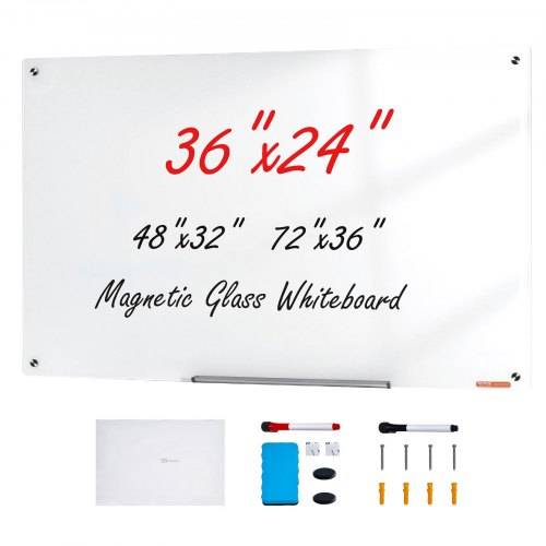 VEVOR Magnetisches Glas-Whiteboard, Wandtafel Trocken Abwischbare Tafel 90 x 60 cm, Wandmontiertes Wei_es Glasboard ohne Rahmen, mit Stiftablage