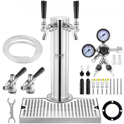 VEVOR Kegerator-Turm-Kit, Bier-Umrüstsatz mit 2 Zapfhähnen, Bier-Turmspender aus Edelstahl mit Doppelmessgerät W21.8-Regler und S-System-Fasskupplu