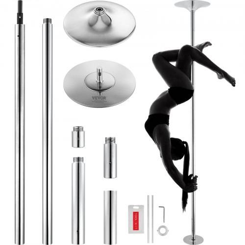 VEVOR Professionelle Tanzstange, Pole Dance Tanzstange Profi ca. 216,3-270 cm Höhenverstellbare Abnehmbare Fitnessstange Spinning Fitness Silber