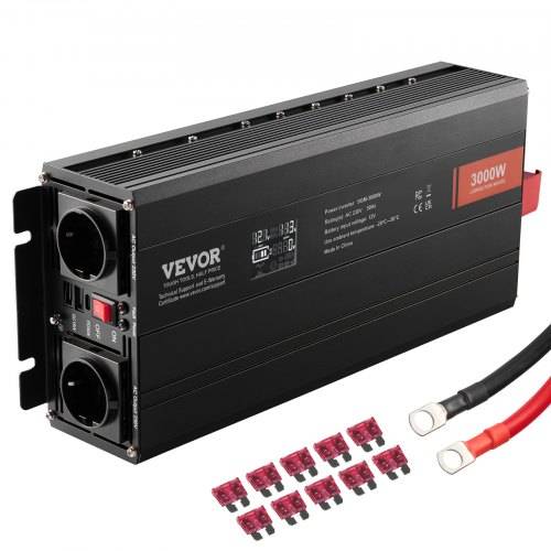 VEVOR Sinus-Wechselrichter 3000 W DC 12 V AC 230 V LCD-Display Wechselrichter mit 3 AC-Steckdosen 2 USB-Anschlüssen 1 Typ-C-Anschluss 10