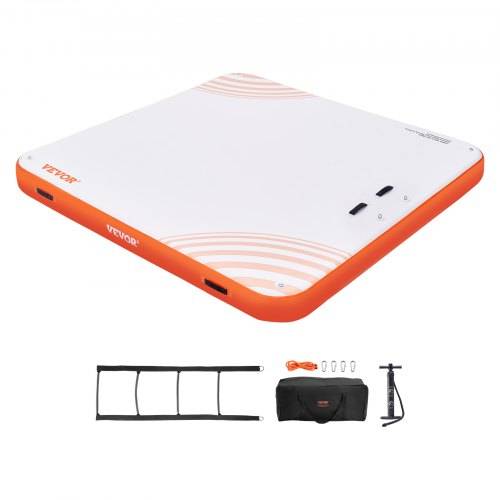 VEVOR Aufblasbares Schwimmdock, 3,04 x 3,04 m, Dockplattform, rutschfeste Wasserschwimmdockmatte mit tragbarer Tragetasche und abnehmbarer Leiter